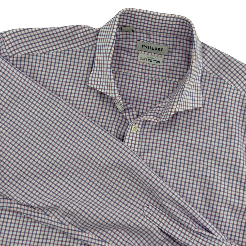 Twillory Non-Iron Safe Cotton Tailored‎ Fit Dress Shirt Purple Check 17 34/35
